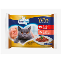 Kapsička pre mačky PreVital Fillet Selection mačka hovädzie a losos, vrecko 85 g (4 pack)