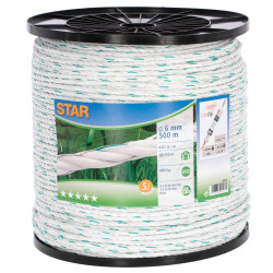 Ohradníkové lano Star 500 m, bielo-zelené, Ø 6 mm