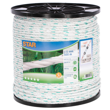 Ohradníkové lano Star 500 m, bielo-zelené, Ø 6 mm