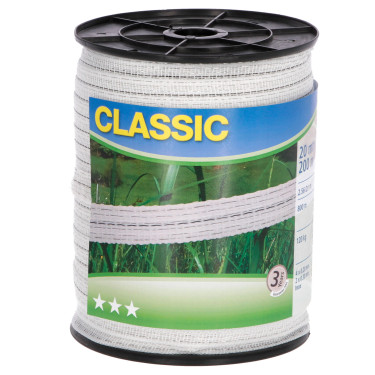 Ohradníková páska Classic 200 m, 20 mm, biela, 4×0,2 + 2×0,3 Niro 