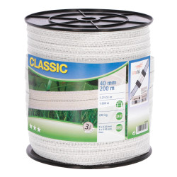 Ohradníková páska Classic 200 m, 40 mm, biela, 9×0,2 + 4×0,3 Niro