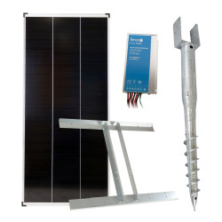 Základná sada solárne napájanie ohradníka, panel 200 W, držiak zemný vrut, konzola, regulátor 15 A